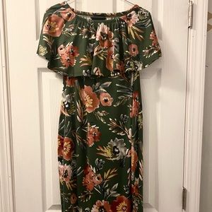 Olive green floral maternity dress